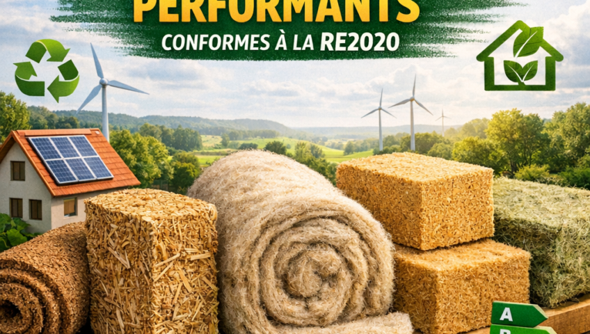 Illustration of the top 5 eco-friendly, high-performance insulation materials compliant with RE2020 standards.